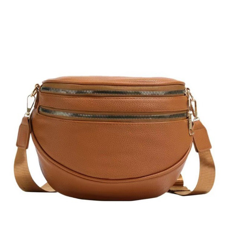 Sabrina Vegan Leather Double Zip Crescent Sling Bag