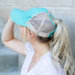 Distressed Cotton Twill Mesh Nylon Messy Bun Ponytail Ball Cap | One Size