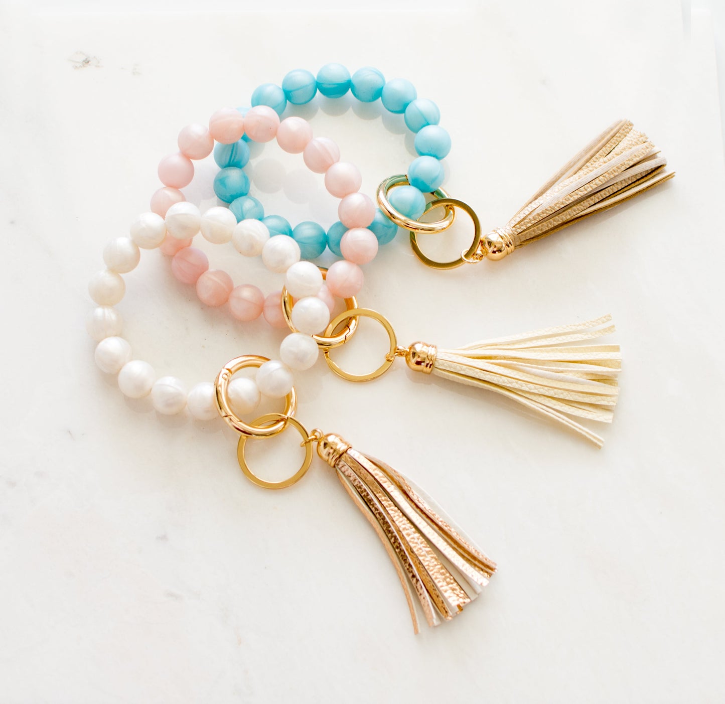 Harper Silicone Bead Key Ring Bracelet with Faux Leather Tassel | One Size