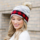 C.C® 100% Soft-Spun Acrylic Buffalo Print Slouchy Knit Faux Fur Pom Beanie | One Size