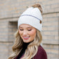 C.C® 100% Soft Acrylic Asymmetrical Weave Accent Cuff Faux Fur Pom Beanie | One Size