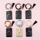 Luxe Silicone Bead Geo Wood Accent Gold Hardware Button Snap Key Ring Wallet Bracelet with Tassel | 4" x 3"