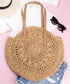 100% Straw Paper Exterior Cotton Lined PU Leather Strap Crochet Detail Circle Tote | 18" x 16.25"