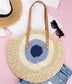 100% Straw Paper Exterior Cotton Lined PU Leather Strap Crochet Detail Circle Tote | 18" x 16.25"