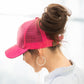 C.C® Glitter Polyester Brim Mesh Nylon Back Adjustable Messy Bun Ponytail Ball Cap | One Size Teen–Adult