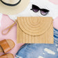 Woven Straw Exterior 30% Cotton 70% Polyester Lined Fold-Over Convertible Wristlet Crossbody Clutch | 8" x 11"