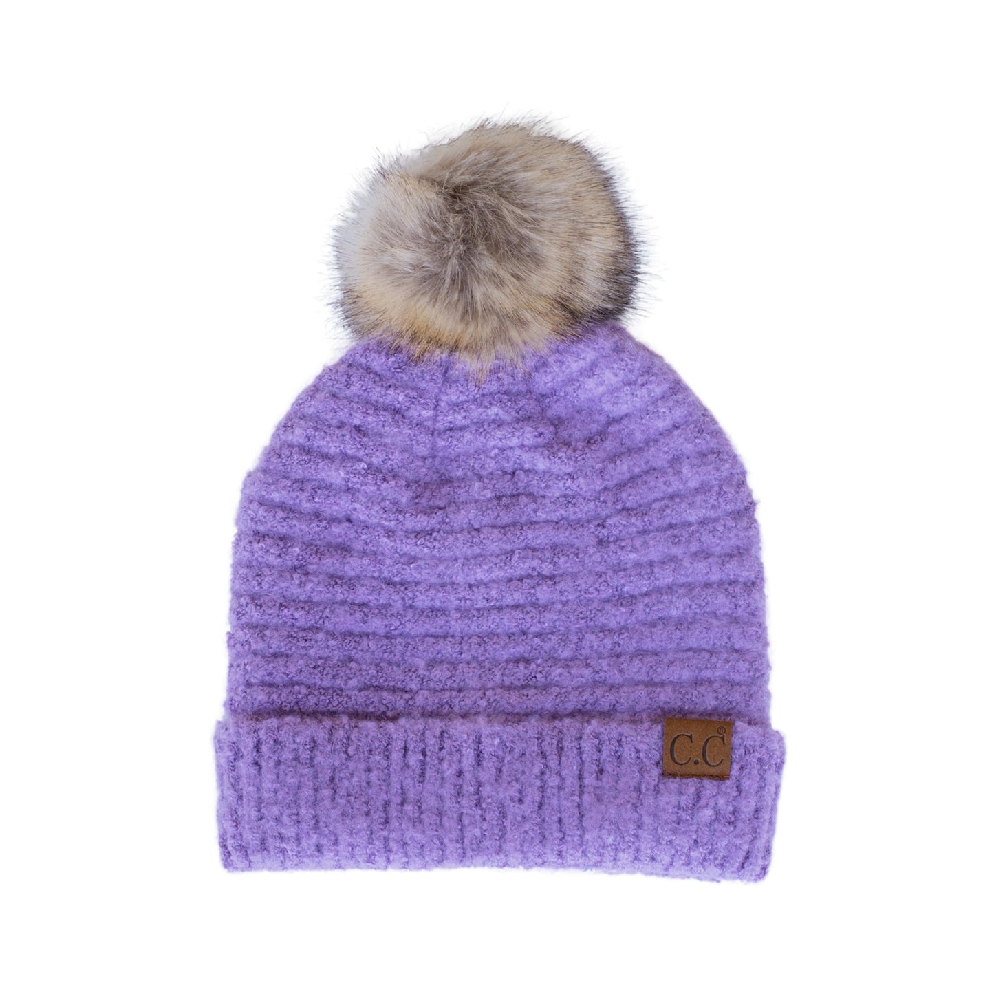 C.C® 100% Polyester Boucle Ultra Soft Faux Fur Pom Beanie | One Size