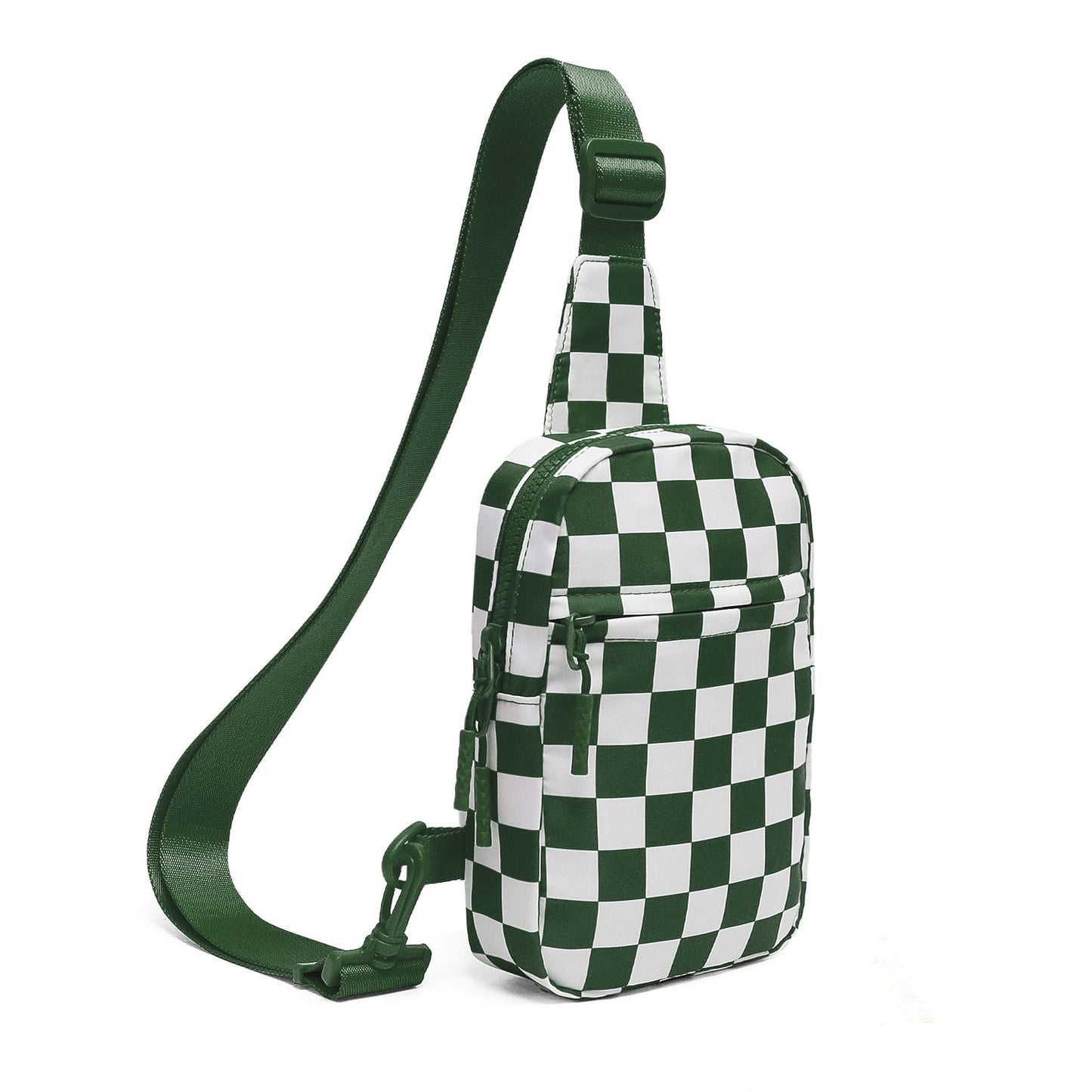 Kenzie Easy-Care Nylon Checkered Sling Crossbody Bag with Card Slots, Hidden Zip Pocket & Double Ring Clasps
