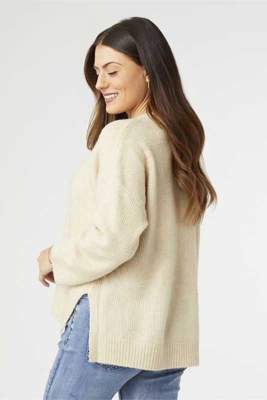 Coco + Carmen Emery V-Neck Sweater With Lurex Oatmeal