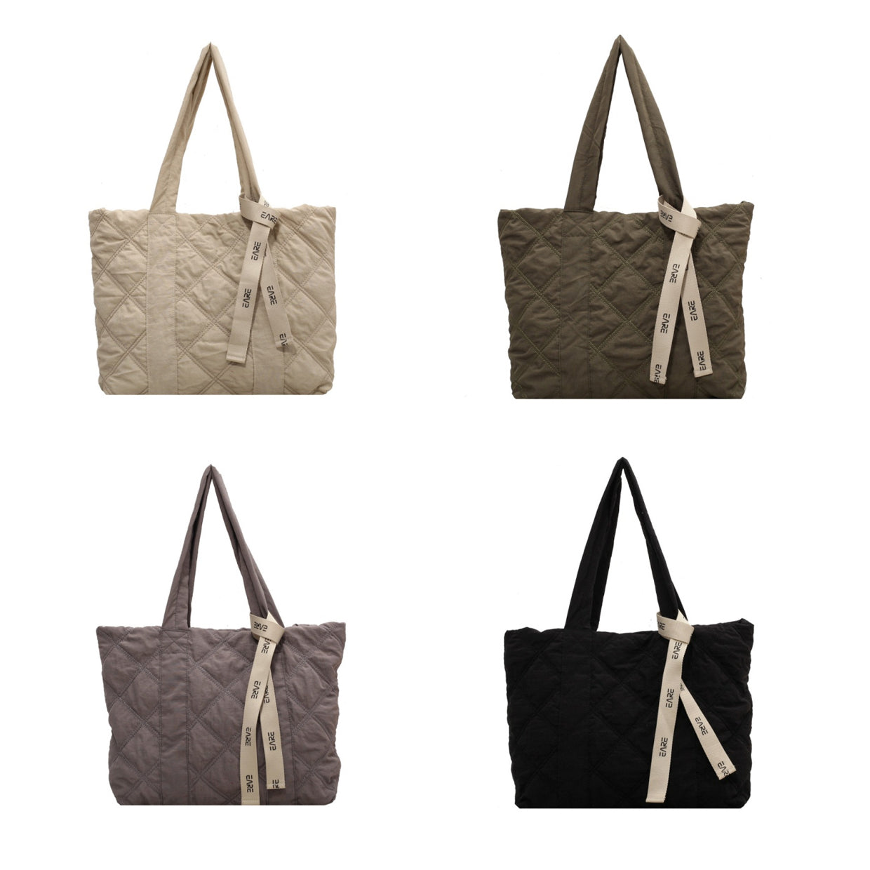100% Easy Clean Polyester Puffed Quilted Zip Top Tote Bag with 3 Interior Pockets | 16.5" x 16"