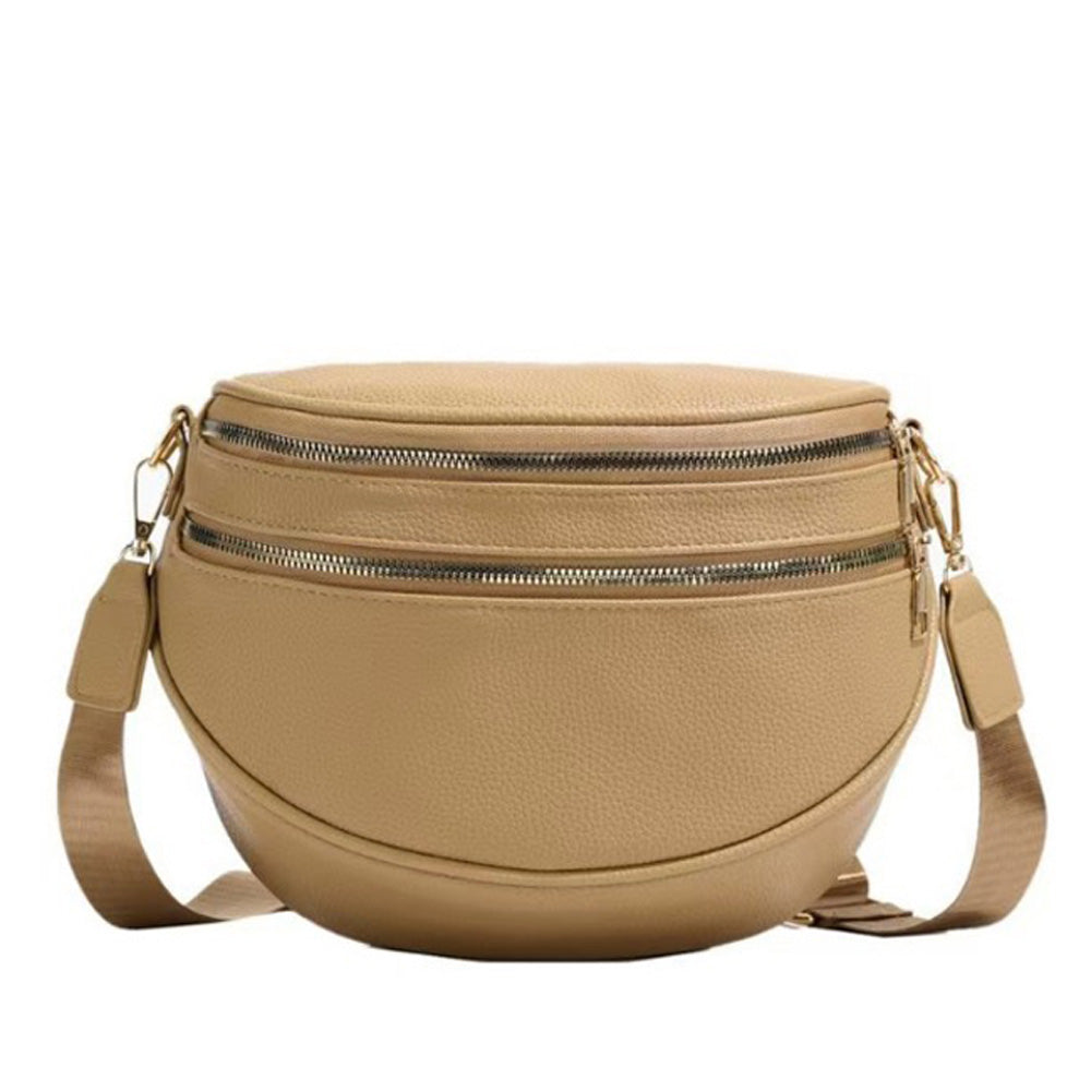 Sabrina Vegan Leather Double Zip Crescent Sling Bag