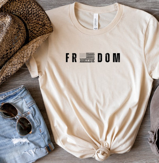 Freedom Flag Short Sleeve Charlie Kirk Boutique Graphic Top Tee Cotton Sizes XS-XL