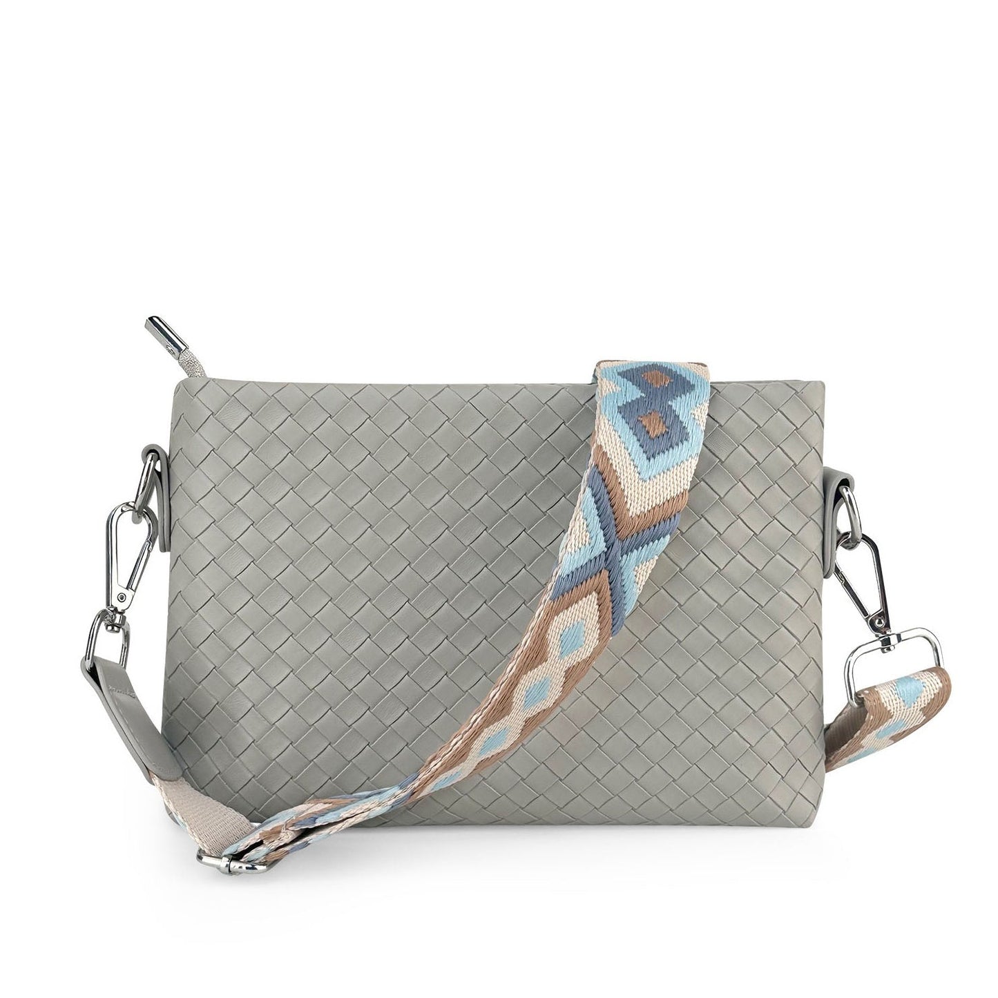 Aili's Corner Kassidy Woven Vegan PU Leather Crossbody Bag with Adjustable Guitar Strap | Black, Cognac, Gray
