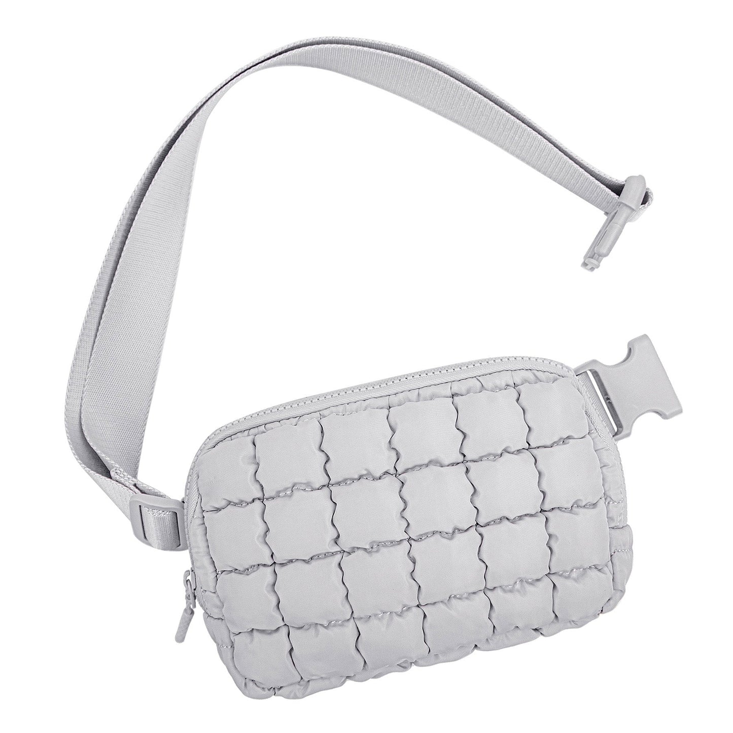Evyn Quilted Puffer Nylon Sling Crossbody Belt Bag with Mesh Pockets & Adjustable Strap