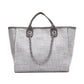 Aili's Corner Edith Tweed Canvas Tote Bag with Vegan Leather Handles & Removable Chain Shoulder Strap | Bisque, Black, Gray