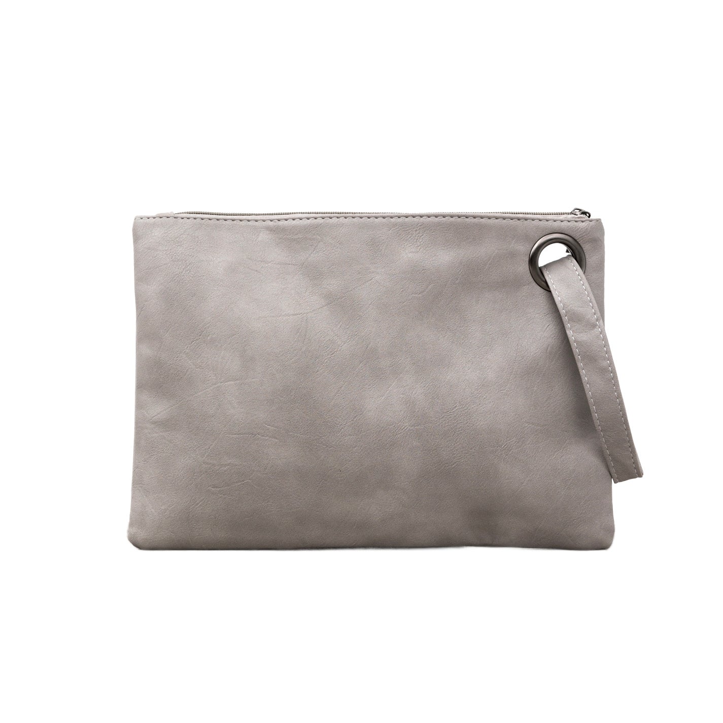 Soft Vegan PU Leather 100% Polyester Lined Grommet Detail Oversized Wristlet Clutch | 12" x 8"
