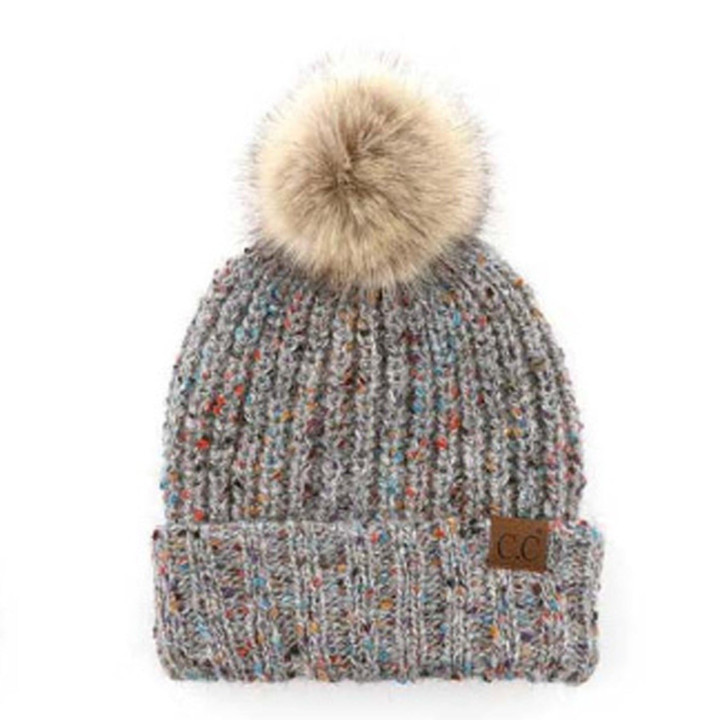 C.C® 100% Soft Spun Acrylic Confetti Faux Fur Pom Beanie | One Size