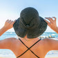100% Straw Woven Foldable Bow Accent Wire Brim Wide Brim Sun Hat | One Size