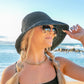 100% Straw Woven Foldable Bow Accent Wire Brim Wide Brim Sun Hat | One Size