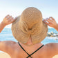 100% Straw Woven Foldable Bow Accent Wire Brim Wide Brim Sun Hat | One Size