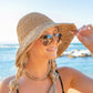 100% Straw Woven Foldable Bow Accent Wire Brim Wide Brim Sun Hat | One Size