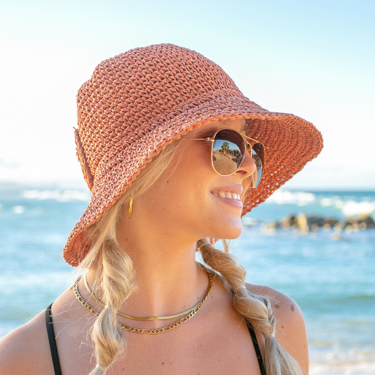 100% Straw Woven Foldable Bow Accent Wire Brim Wide Brim Sun Hat | One Size