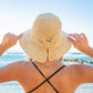 100% Straw Woven Foldable Bow Accent Wire Brim Wide Brim Sun Hat | One Size