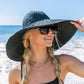 100% Polyester Lightweight Foldable Bow Accent Extra Wide Brim Wire Brim Sun Hat | One Size