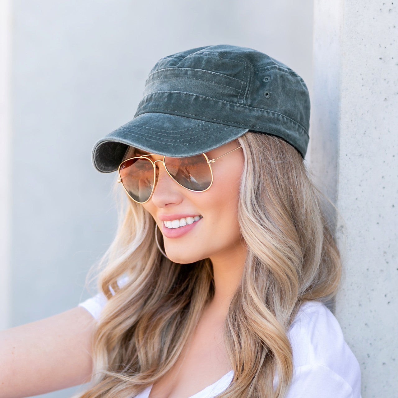 Military Inspired Distressed Wash Unstructured Low Profile Antique Bronze Clasp Cadet Cap | One Size Teen–Adult