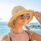 100% Woven Straw Fray Edge Wide Brim Bucket Sun Hat | One Size