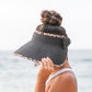 100% Breathable Straw Leopard Trim Foldable Wide Brim Bow Visor | One Size