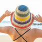 100% Woven Straw Rainbow Detail Bucket Sun Hat | One Size