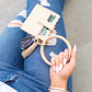 Gold Hardware Clear ID Slot Card Wallet Button Snap Tassel Key Ring Bracelet | 4.5" x 4"