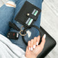 Gold Hardware Clear ID Slot Card Wallet Button Snap Tassel Key Ring Bracelet | 4.5" x 4"
