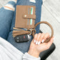 Gold Hardware Clear ID Slot Card Wallet Button Snap Tassel Key Ring Bracelet | 4.5" x 4"
