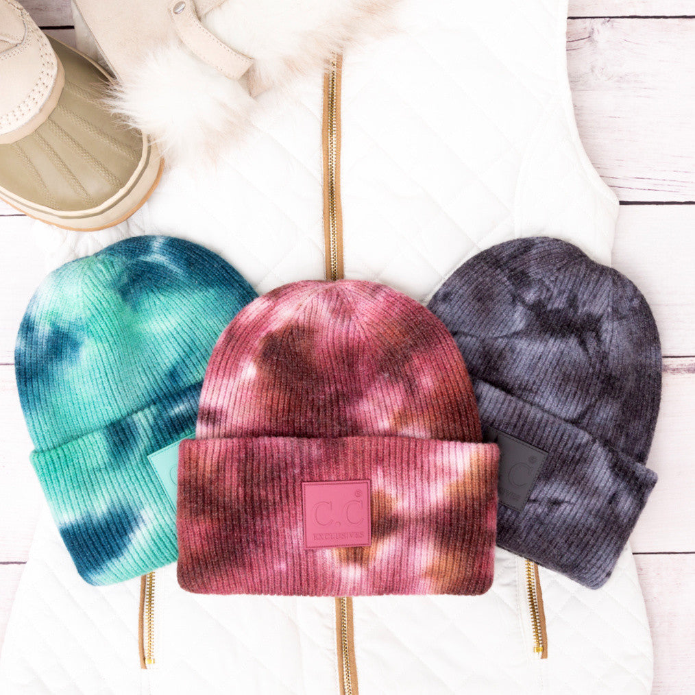 C.C® 52% Viscose 28% Polyester 20% Nylon Super Soft Tie Dye Fold-Over Cuff Boyfriend Beanie | Teen–Adult