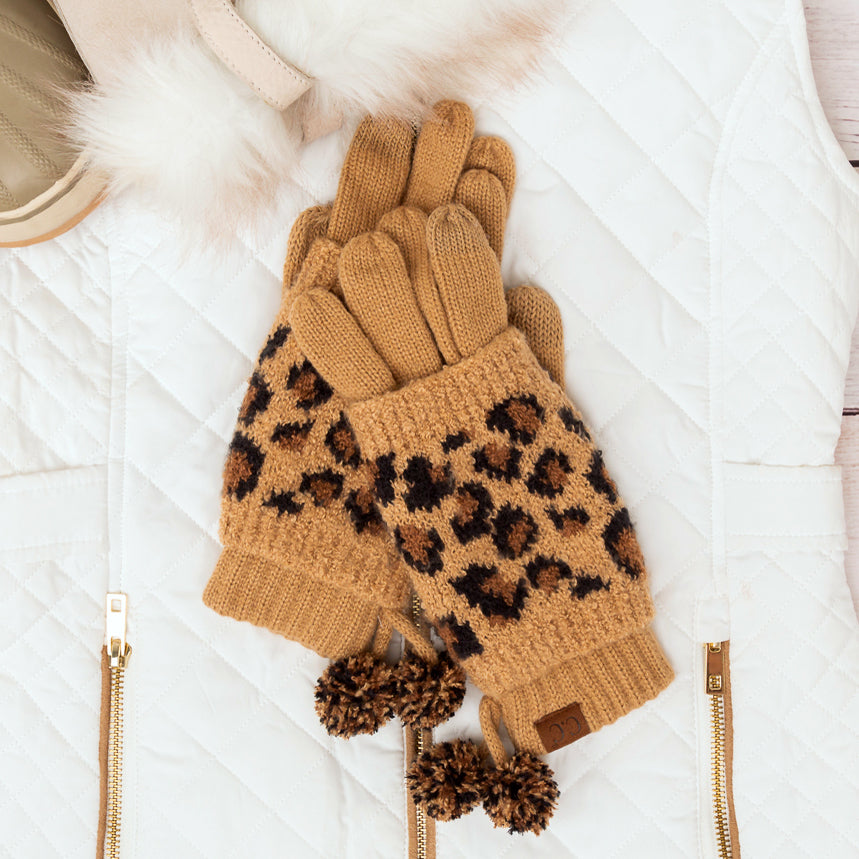 C.C® 100% Soft Acrylic Leopard Print 2-Piece Glove & Handwarmer Set | One Size