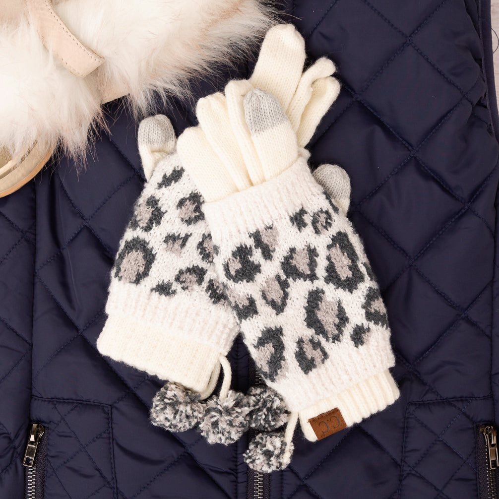 C.C® 100% Soft Acrylic Leopard Print 2-Piece Glove & Handwarmer Set | One Size