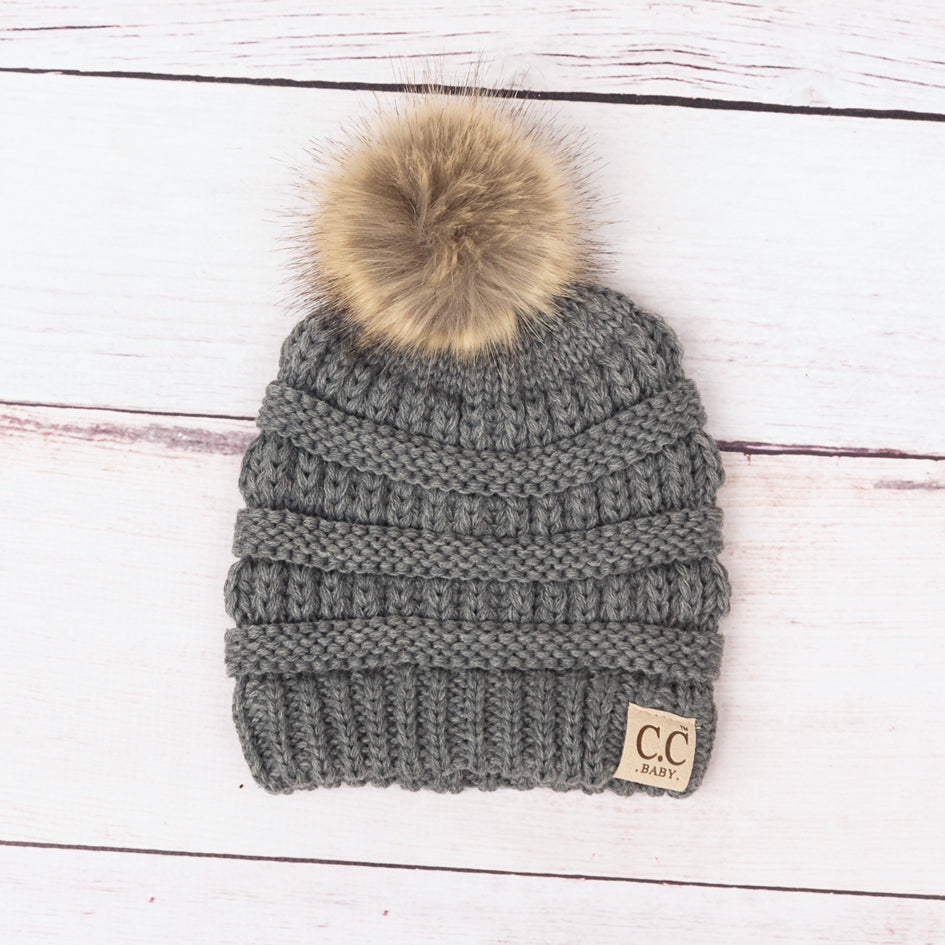 C.C® 100% Soft Acrylic Baby Faux Fur Pom Beanie | 3–12 Months