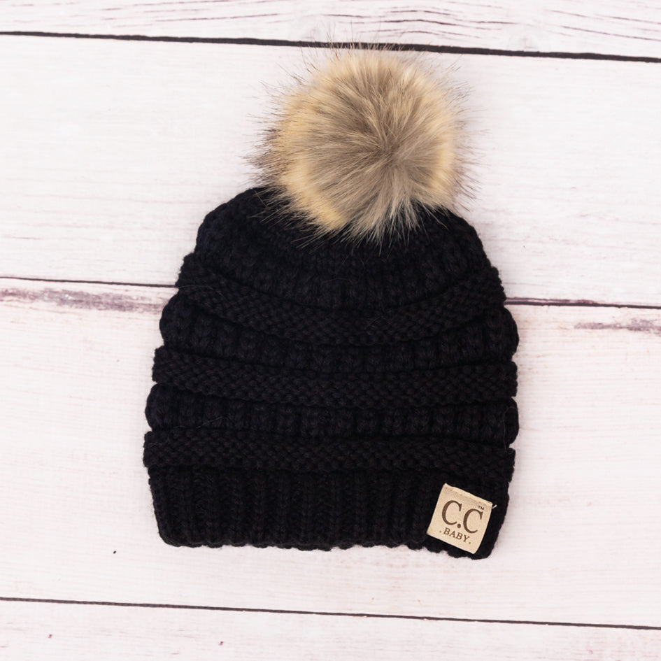 C.C® 100% Soft Acrylic Baby Faux Fur Pom Beanie | 3–12 Months