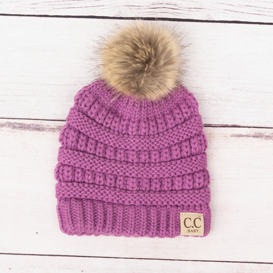 C.C® 100% Soft Acrylic Baby Faux Fur Pom Beanie | 3–12 Months