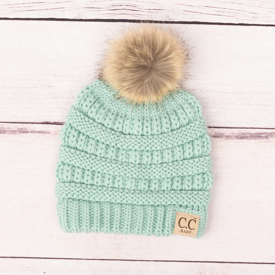 C.C® 100% Soft Acrylic Baby Faux Fur Pom Beanie | 3–12 Months