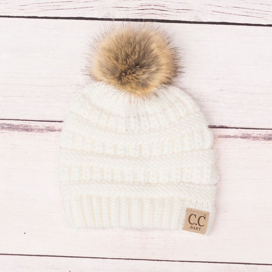 C.C® 100% Soft Acrylic Baby Faux Fur Pom Beanie | 3–12 Months