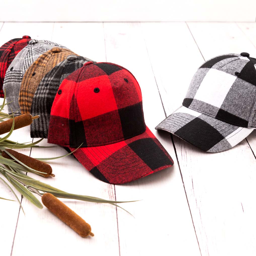 Knit Flannel Buffalo Plaid Structured Crown Low Profile Adjustable Ball Cap | One Size Teen–Adult