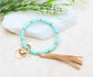 Reinforced Beaded Suede Tassel Gold Wood Accent Bead Boho Key Ring Bracelet | 4"