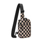 Kenzie Easy-Care Nylon Checkered Sling Crossbody Bag with Card Slots, Hidden Zip Pocket & Double Ring Clasps