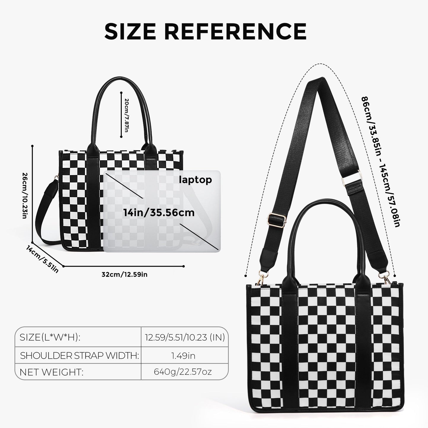 Aili's Corner Dallas Checkered Nylon Tote Bag with PU Leather Handles & Removable Crossbody Strap | Almond Check, Black/White Check