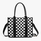 Aili's Corner Dallas Checkered Nylon Tote Bag with PU Leather Handles & Removable Crossbody Strap | Almond Check, Black/White Check