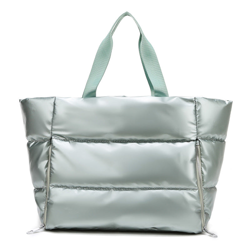 Cotton Blend Metallic Puffer Oversized Tote Bag with Removable Strap