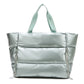 Cotton Blend Metallic Puffer Oversized Tote Bag with Removable Strap